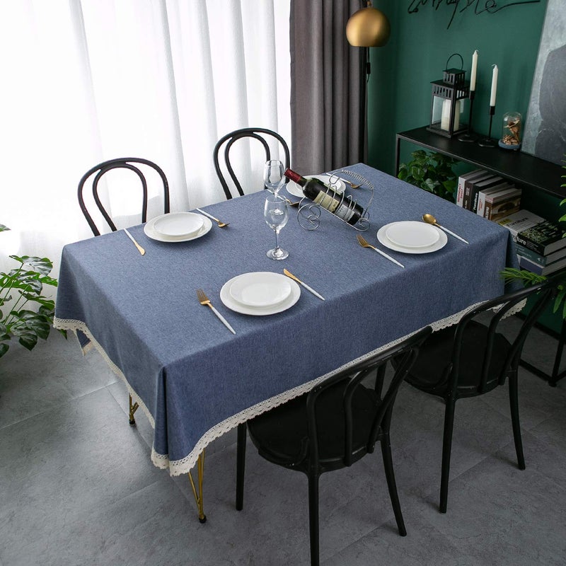 EHouseHome Faux Linen Tablecloth with Lace Trim - Waterproof/Spill Proof/Stain Resistant/Wrinkle Free/Oil Proof - for Banquet, Parties, Dinner,Wedding,Holiday,Denim Blue Rectangle 60x120Inch - Image 3